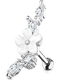 Forbidden Body Jewelry 16g Surgical Steel Cartilage Stud Earring Faux Pearl Flower (Silver Tone)