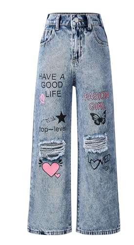 Jeans décontracté ample fille résistant et facile à enfiler pour l'école