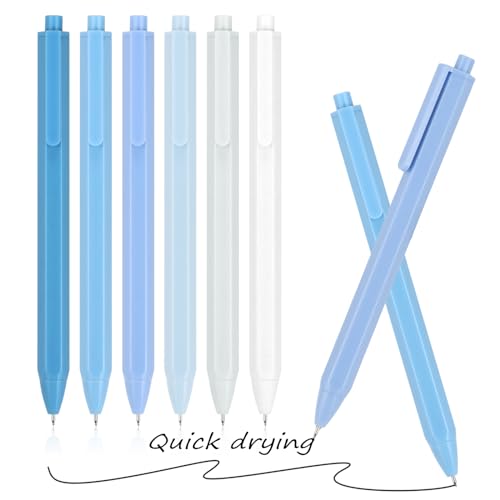 Dacono Aesthetic Ballpoint Pens - （Macaron Blue） Pastel Roller Ball Pens, 0.5mm Retractable Gel Ink Pens | Black Ink | Cute Ball Point Pen - Pack of 5