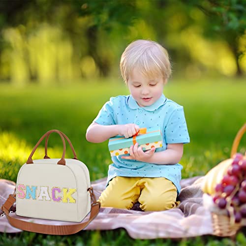 Lunch Box For Women, Large Insulated Lunch Bag, Personalized Preppy Lunch Box For Adults With Adjustable Shoulder Straps,Lunch Bag Women With Chenille Letters For Girl, Women（Beige-Snack) #TOP5