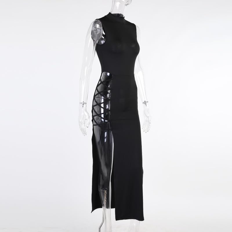 GRAEEN Sexy Club Dress Long Black High Slit Cutout Dresses for Women - Image 4