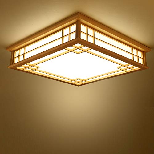 FCX-LIGHT Lampe de Plafond LED Style Japonais télécommande dimmable Chambre plafonnier Lampe Salon Chambre Balcon Lampe en Bois,Wood,55 * 55CM Cover