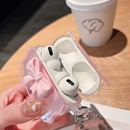 Minscose Compatible With Airpods Pro Clear Case,3D Bow Pattern Design With Cute Butterfly Flower Keychain, Soft Tpu Protective Shockproof Case For Airpod Pro For Girls Women-Pink #TOP3