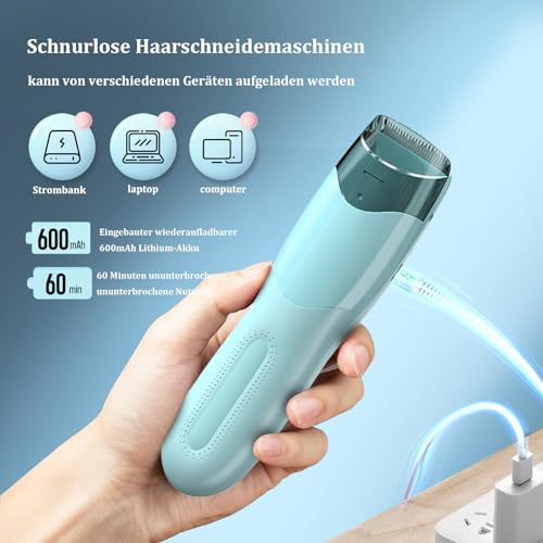 Vakuum Haarschneidemaschine für Kinder und Männer, Elektrisches haarschneider mit Doppelter Motorleistung, Kabelloser Profi Haartrimmer mit Hautfreundlicher Klinge, IPX7 Wasserdicht, Wiederaufladbar