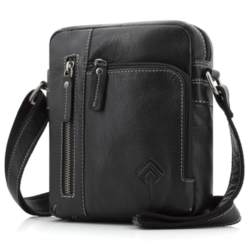 ekavale Umhängetasche Herren Klein Leder Männerhandtasche aus Echtleder Herren Crossbody Bag Leder Schultertasche für Alltag und Reisen (Schwarz)