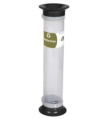 C-Thru 15Q Battery Recycling Tube Black Battery Recycling Bin Compact 15Q Battery Collection Tube Standard/Recycle Across America Decals Recycle Across America Decal