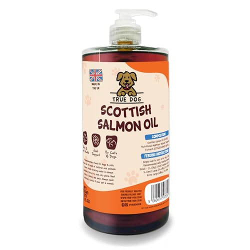 True Dog Scottish Salmon Oil for Dogs (1L) Omega 3 Fish Oil in Pump Dispenser for Healthy Coat Joint Support and Immune System Suitable for All Breeds and Sizes - Natural Pet Supplements