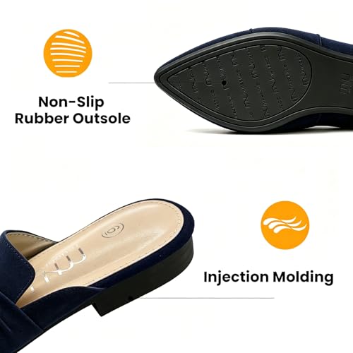 Image of MUSSHOE Mules for Women with Bow Knot: Pointed Toe Flats - Cloud-Cushion Suede Backless Loafers for Office & Casual Wear - Wide-Fit Friendly Slip On Slides with Memory Foam