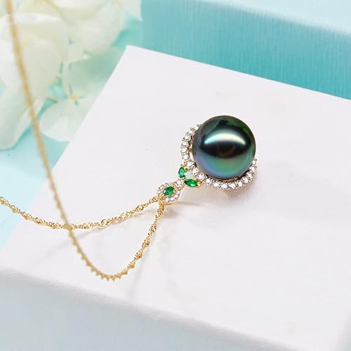 Nonnyl Gifts For Women- Tahitian-Black-Pearl-Necklace, Pearl Necklaces For Women 12Mm Real South Sea Pearls Round Black Pearl Pendant 925 Sterling Silver Plated 18K Gold With Urquoise- Christmas Mothers Day Valentine's Day Jewelry /Wife Girlfriend/ Mom /Daughter /Her #TOP3