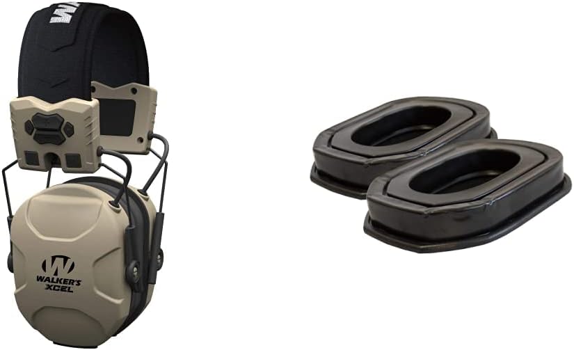 WALKER'S XCEL 100 Digital Electronic Muff W/Voice Clarity, Advanced Circuit, 4 Listening Modes, Beige (GWP-XSEM) and Walker's Game Ear Gel Filled Ear Pad, Multi