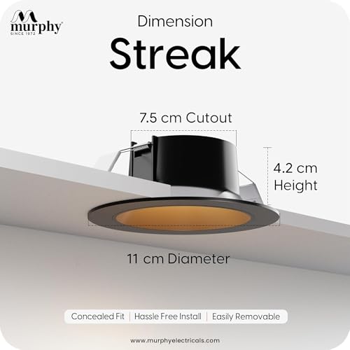 Image of Murphy 7W Streak LED Down Light BL+Copper Finish, Natural White Light, Round, Pack of 30, Recessed Ceiling LED Light, Suited for 3 inch Junction Box /Concealed Box (2 Years Warranty)