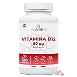 Bandini® Vitamina B12 Sublingual 120 Comprimidos - Suplemento Vitamínico Cianocobalamina 50 µg - B12 micro tabletas 100% veganos - Para Sistema Inmunitario, Metabolismo Energético, Cansancio y Fatiga