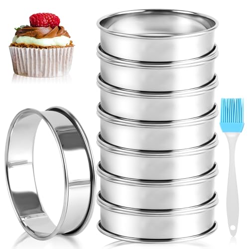 Kitnelw 8 Piezas Anillos para Bollos de 10 cm Moldes para Muffins Tortitas Anillos para Tartas de Acero Inoxidable Anillos para Postre, Cocinar y Hornear