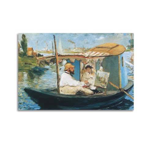 Toile de qualité supérieure Edouard Manet peinture de Monet dans son bateau pour salon chic