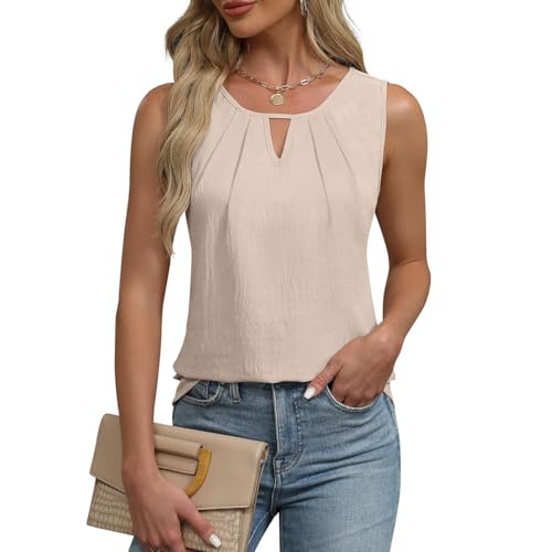 EMOTTOS Tops sin Mangas Acanalados para Mujer, Camiseta de Tirantes de Verano con Cuello en V y Cintura ceñida.(Apricot-L)