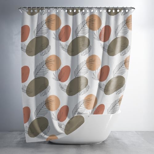 Image of Sassoon Autumn Leaves Printed Shower Curtain for Bathroom with Hooks- 1Pc