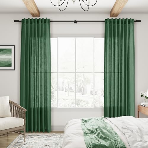 Image of Joywell Linen Curtains 90 Inches Long for Living Room Green