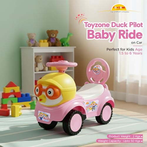 Image of Toy Zone Duck Pilot Baby Ride on Car for Kids, Toddlers Push Ride Baby Kids Car with Backrest, Push Ride on Toy with Music, Under Seat Storage, 2 to 5 Years (Pink)