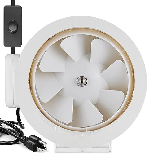 modunful 8 Inch Duct Fan with Switch Inline Ventilation Exhaust Fan 3-pin, 280 CFM Duct Intake High Efficiency Air Fan for Vent Bathroom, Kitchen, Grow Tent, Hydroponics, 3D Printer