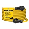 LAZMUMI 50 Amp 50 FT RV/EV Extension Cord, 4 Prong NEMA 14-50P to 14-50R 50F/50M Cable Suit for RV Trailer Campers, Tesla Model 3-S-X-Y, Heavy Duty STW Cord with Cord Organizer, ETL Listed