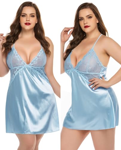 Image of Avidlove Women Lingerie V Neck Sexy Nightwear Satin Sleepwear Lace Chemise Mini Babydoll Nightgown