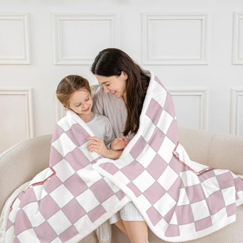 Image of Erosebridal Pink Initial N Sherpa Blanket Kawaii Plaid Checkered Fuzzy Plush Throw Cute Personalized Monogram Fleece Blanket for Kids Girls,Fashion Grids Gingham Decor for Bed Couch Baby 30 inchx40 inch
