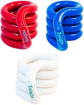 Tangle Jr. Classic Fidget Toy, 3 Pack Red White Blue