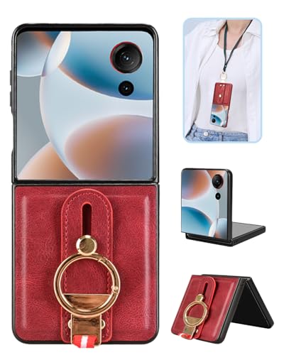 Nubia Flip 3 �p �P�[�X YAJOJO ���ƃL�b�N�X�^���h�@�\ ���|�� �X�g���b�v�t�� �ϏՌ� �����Y�ی� ���烌�U�[�[ + TPU�P�[�X �v�̎��� ��ʃ����Y�ی� �����h�~ �g�уJ�o�[ �w��h�~ (���b�h)