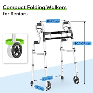 Delog Narrow Folding Walker for Seniors, 3 in 1 Folding Walker with 5” Front Wheels Width Adjustable Compact Standard Walker Support Up to 350lbs (Black)