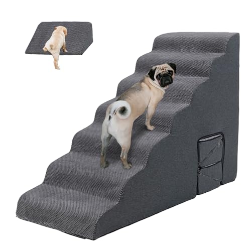 MALOROY Escaleras para perros de 7 peldaños para camas altas de 36 pulgadas de alto, color gris