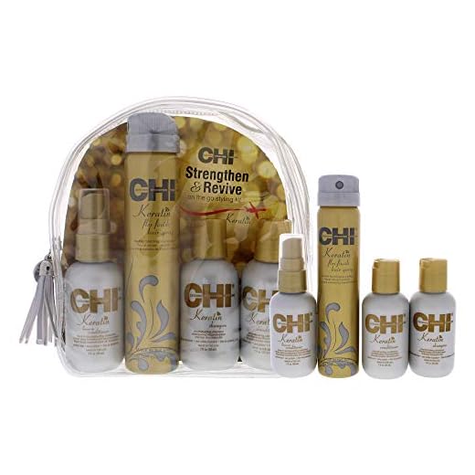 CHI Strengthen and Revive On The Go Styling Kit Unisex 2oz Keratin Shampoo, 2oz Keratin Conditioner, 2oz Keratin Leave-In Conditioner, 2.6oz Keratin Flex Finish Hair Spray 4 Pc