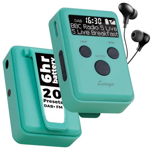 The World's Smallest and Lightest Portable DAB Radio | Quick Charge | FM Radio | Clock Radio | Sports Clip & XL Length Earphones | Ultimate Small Radio Pocket Radio | Lemega MINI GO