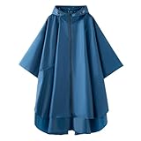Generic Cloak raincoat Unisex poncho Adult hooded men and women with pockets Mountaineering hiking rainstorm prevention (US, Alpha, One Size, Regular, Regular, Tibetan blue)
