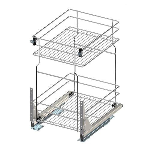 woplus - Schrankauszug Küche mit Softclose [300mm] | Auszug Küchenschrank mit 2 Etage | Unterschrankauszug Chrome | Vollauszug Bodenmontage | Küchenschrank Organizer Ausziehbar