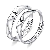 Beydodo Matching Rings for Couples, Sterling Silver Sun and Moon Couple Ring Set Engraved I Love You Multi-Faceted Resizable Ring for Wedding Engagement