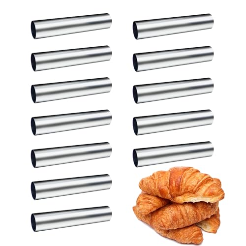 Moules Crème Pâtissière en Acier Inoxydable, FantasyDay Lot de 12 Moules Cannoli Moule Pain Tube Croissant Fabrication - Accessoire Traditionnel dans...