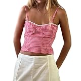 Alyweatry Women Y2k Gingham Tank Top Sleeveless Coquette Aesthetic Plaid Print Cami Crop Top Summer Going Out Top (Red Cami Top, S), Small