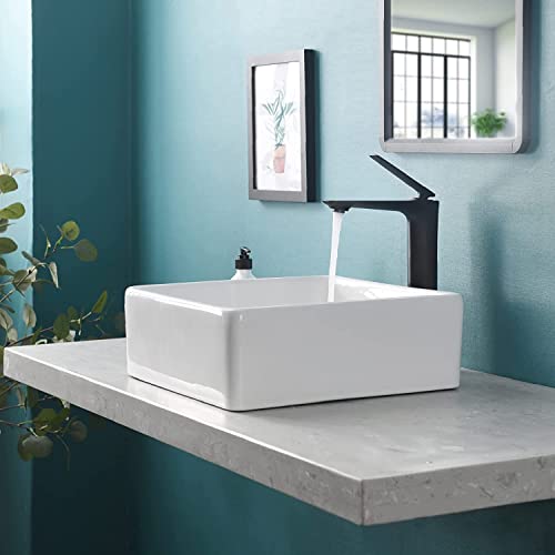 Davivy 15'' Square Vessel Sink With Pop Up Drain,Bathroom Vessel Sinks,White Vessel Sink,Bathroom Sinks Above Counter,Ceramic Vessel Sink,Counter Top Sink,Square Sink Bowls For Bathroom #TOP4