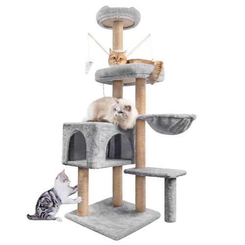 HOMIDEC Rascador para Gatos Árbol para Gatos,145cm Rascador, Torre de Escalada, Estable de Varios Niveles, árboles de Actividades con 7 Postes de sisal, 5 Plataformas, 2 nidos