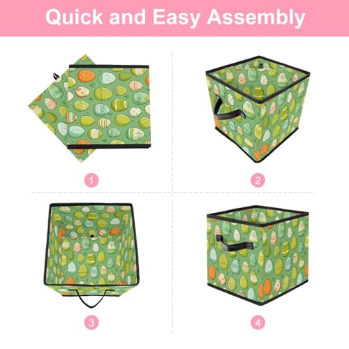 Boîte de rangement pliable cube verte avec poignées cuir pour la maison