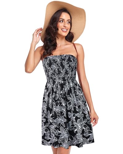 Image of Summer Dress for Women Beach Boho Strapless Cover Ups Off Shoulder Floral Sundresses