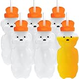 6 Pcs Honey Bear Straw Cups,Therapy Sippy Bottles with 6 Soft Silicone Straws,Squeezable Bear Bottle