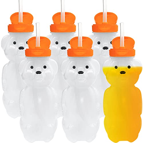 6 Pcs Honey Bear Straw Cups,Therapy Sippy Bottles With 6 Soft Silicone Straws,Squeezable Bear Bottle,Plastic Reusable Drinking Bottles For Daily Drinking Supplies #TOP20
