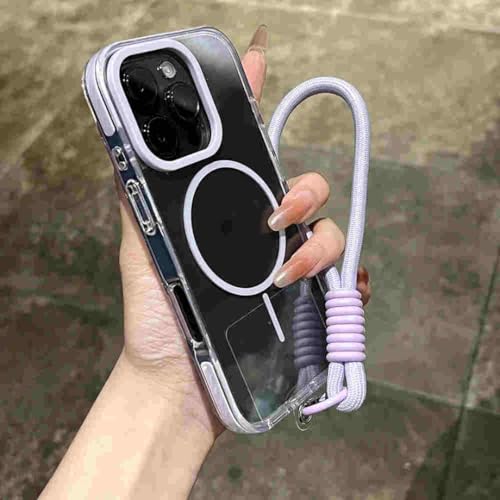 Coque antichoc iPhone 15 Plus transparente aimantee munie d'un cordon de securite