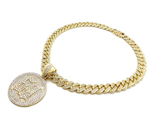 Blingfactory Hip Hop 69 Medallion Pendant & 12Mm 18" Full Iced Box Lock Cuban Chain Necklace #TOP3