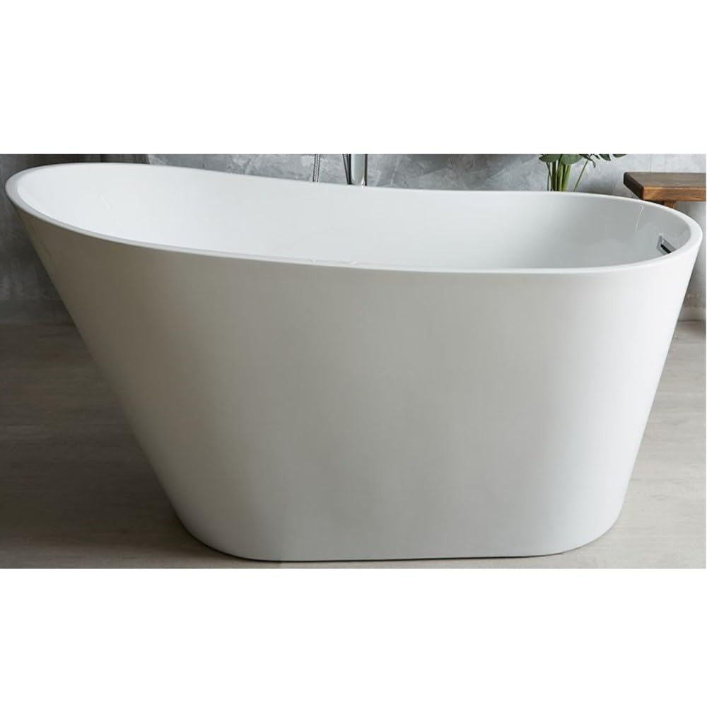 Milano White Overton 1700Mm X 750Mm Single Ended Freestanding Slipper Bath Waste Chrome Overflow