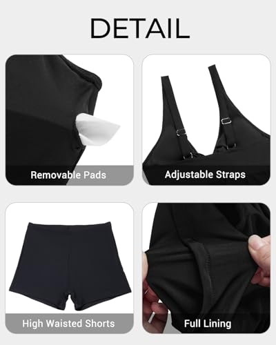 Image of Yonique Women 2 Piece Flowy Tankini Swimsuits with Boyshorts V Neck Swim Tank Tops Bathing Suits Modest Swimwear