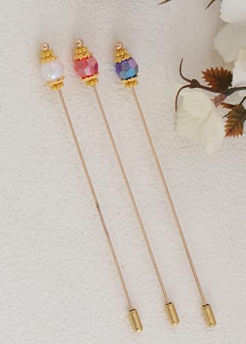 Image of Alilang 3Pcs Vintage Style 5 Inches Long Handle Hat and Lapel Pins with Flexible Bendable Design for Secure Fit on Hats, Scarves, and Suits
