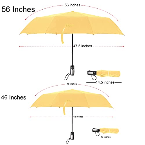 Tradmall 2 Pack Travel Umbrella Windproof 46 Inches Large Canopy Reinforced Fiberglass Ribs Auto Open & Close, Yellow #TOP1