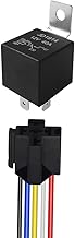 5 Pin Car Relay, 12V 40A SPDT Automotive Relay with Harness Socket and Pre-wired (Black)